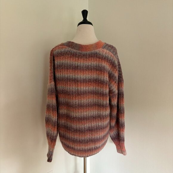 Sundance Northern Lights Cardigan L Pink Purple Wool Alpaca Stripe Chunky Rib - Picture 6 of 12